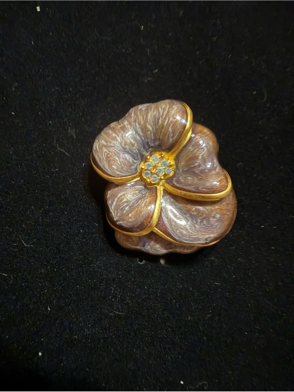 Bob Mackie Gold-Trim Lavender Enamel Flower Brooch with Sparkling Center